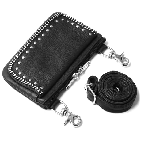 WC15108 Bling Cowhide Leather Hip Clip Purse Bag | Women Conceal Carry Waist Fanny Pack Motorcycle - Leather bags - Front View