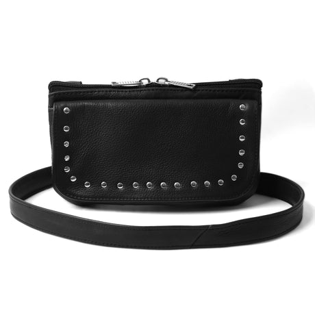 WC15108STUD Women's Black Studded Hip Bag – Trendy & Edgy Accessory - Leather bags - Front View