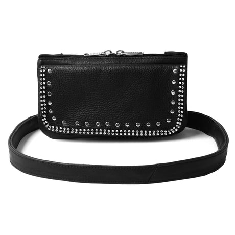 WC15108 Bling Cowhide Leather Hip Clip Purse Bag | Women Conceal Carry Waist Fanny Pack Motorcycle - Leather bags - Side & Angle View