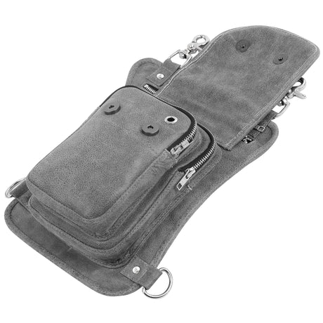 WC99108 Grey Leather Drop Leg Thigh Bag | Motorcycle Riding Waist Pack - Leather bags - Back View