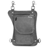WC99108 Grey Leather Drop Leg Thigh Bag | Motorcycle Riding Waist Pack - Leather bags - Side & Angle View