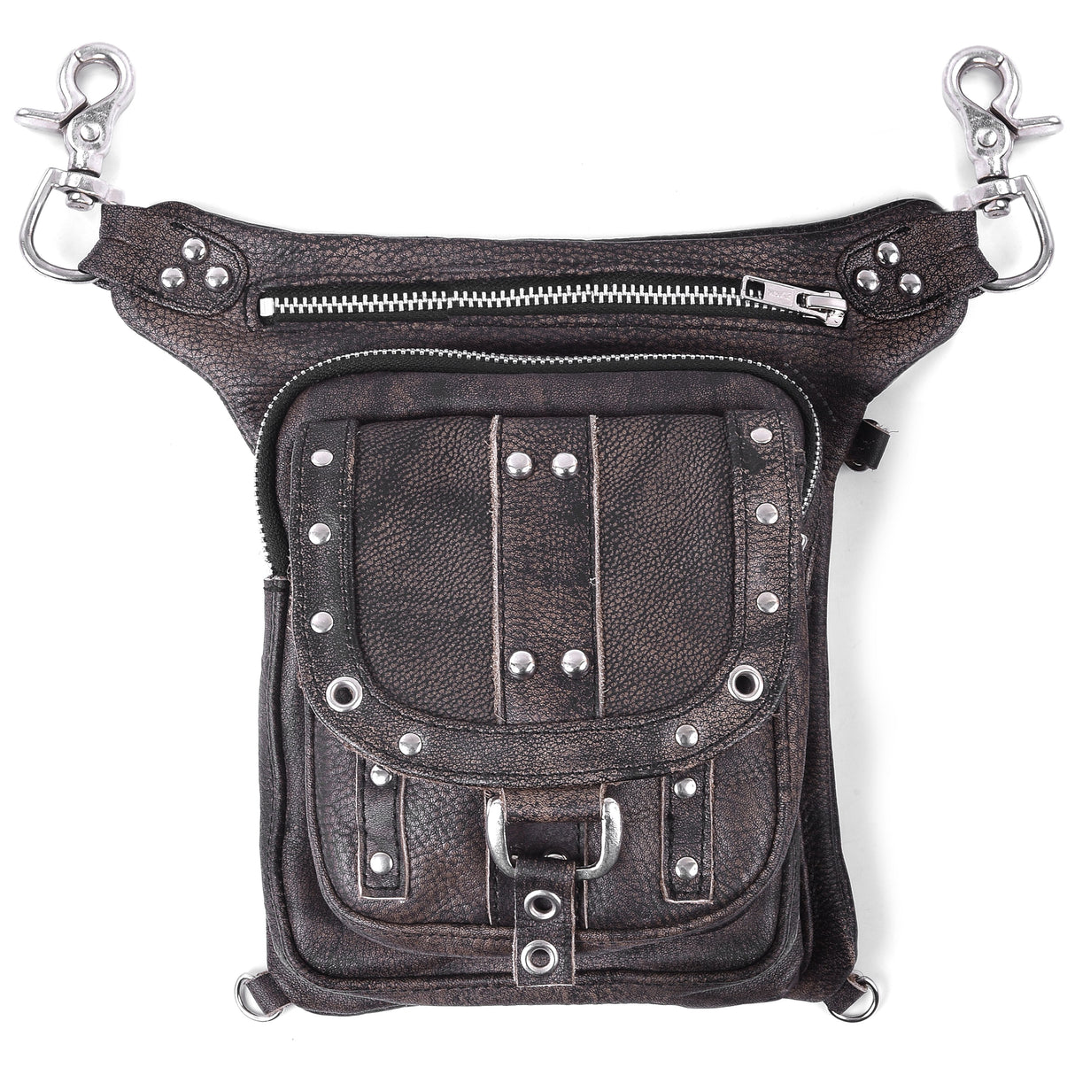 Distressed Brown Drop Leg Fanny Waist Leather Bag