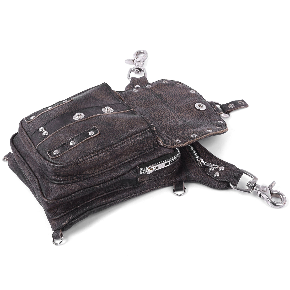 Distressed Brown Drop Leg Fanny Waist Leather Bag