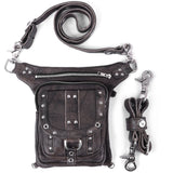 Distressed Brown Drop Leg Fanny Waist Leather Bag