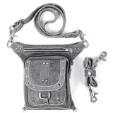 Grey Drop Leg Waist Fanny Leather Thigh Bag
