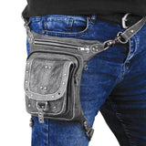 Grey Drop Leg Waist Fanny Leather Thigh Bag