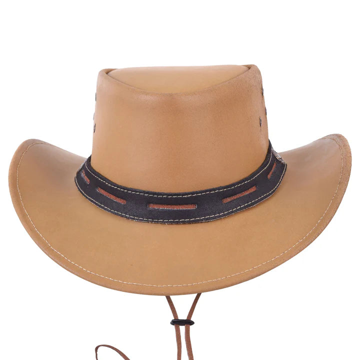 Premium Cream Genuine Leather Cowboy Hat with Shapeable Brim