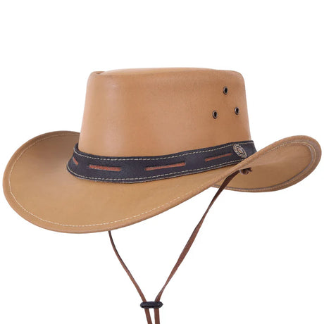 Premium Cream Genuine Leather Cowboy Hat with Shapeable Brim