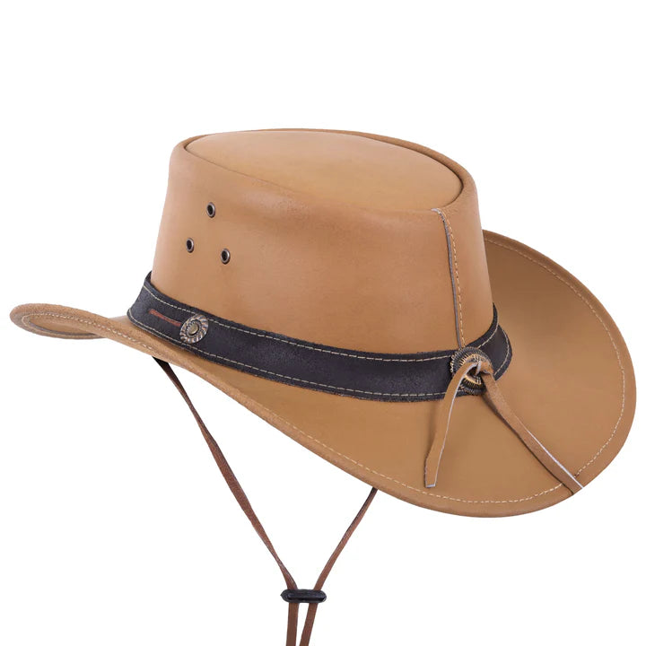 Premium Cream Genuine Leather Cowboy Hat with Shapeable Brim