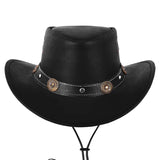 Genuine Black Leather Western Cowboy Hat with Concho Band