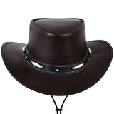 Black Leather Western Cowboy Bush Hat with Beaded Hat Band