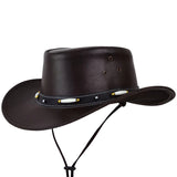 Black Leather Western Cowboy Bush Hat with Beaded Hat Band