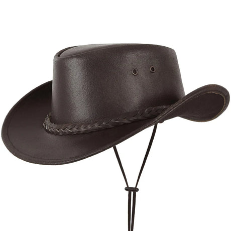 Beverly Brown Leather Cowboy Hat with Braided Band