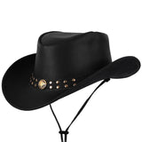 Cowhide Leather Black Cowboy Hat with Buffalo Nickel Accent Band