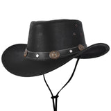 Genuine Black Leather Western Cowboy Hat with Concho Band