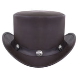Brown Cowhide Leather Top Hat with Buffalo Nickel Band