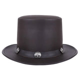 Brown Cowhide Leather Top Hat with Buffalo Nickel Band