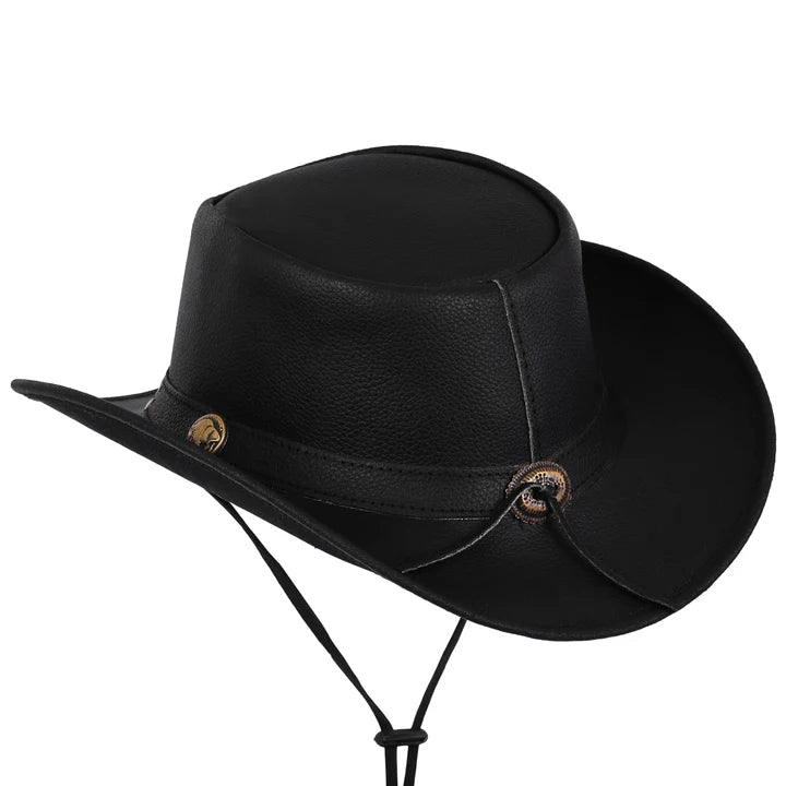 Cowhide Leather Black Cowboy Hat with Buffalo Nickel Accent Band