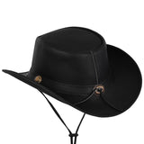 Genuine Black Leather Western Cowboy Hat with Concho Band