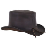 Brown Cowhide Leather Top Hat with Buffalo Nickel Band