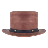 Men’s Brown Leather Top Hat with Black Studded Leather Band