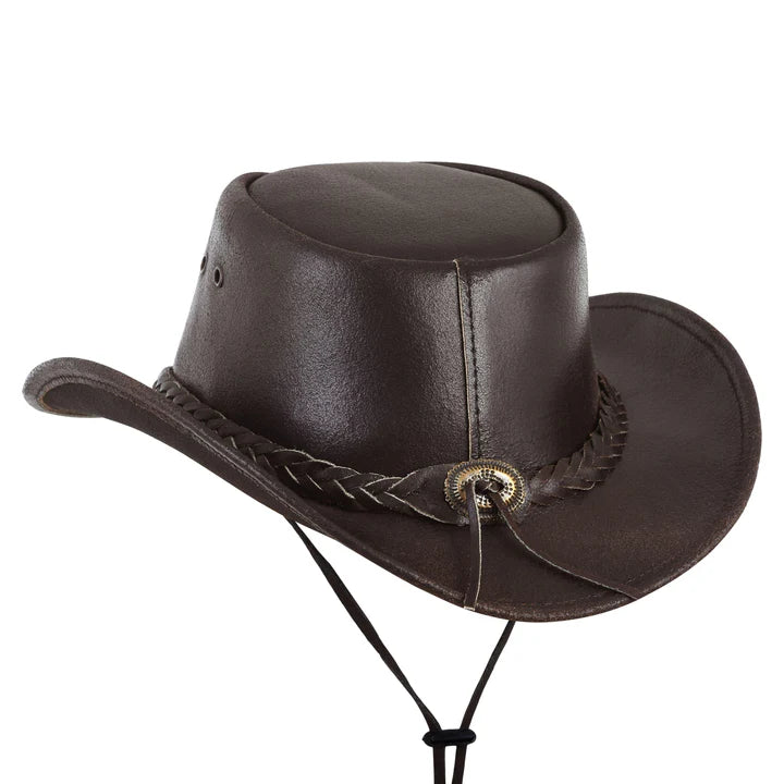 Brown Genuine Leather Cowboy Hat – Indiana Jones Western Style