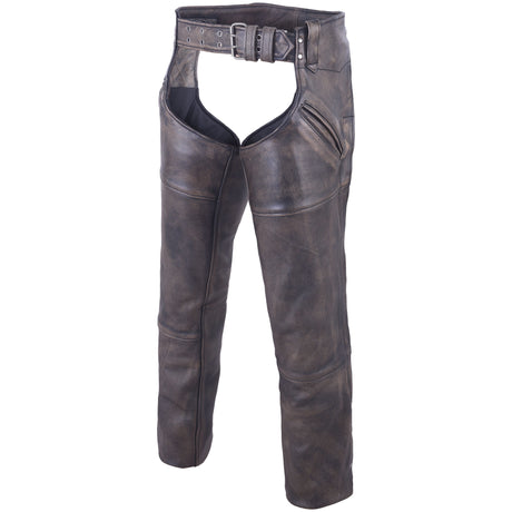 Heavy Buffalo Leather Lined Chaps 4 pocket chap Distressed Brown