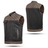 Men's Brown Black Cross Stitch Club Style Cow Natural Leather Vest.
