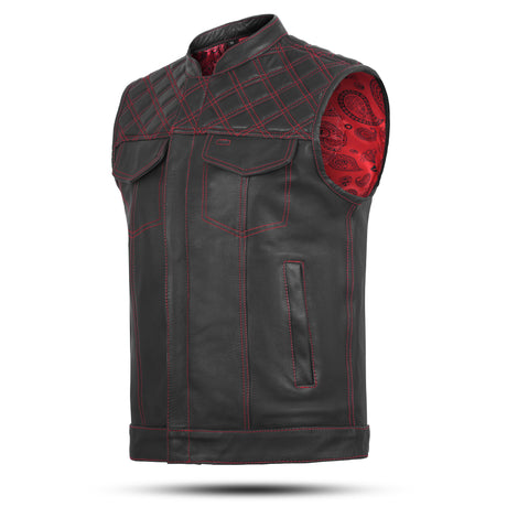 Men's Club Style Red Stitch Premium Cowhide Leather Vest