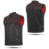 Men's Red Cross Stitch Club Style Leather Vest.