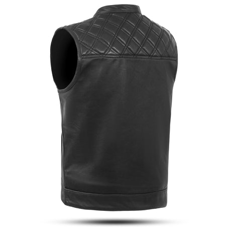 Men's Black Cross Stitch Style Club Leather Vest.