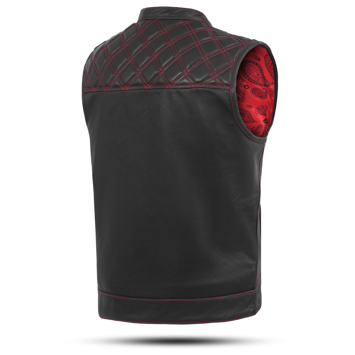 Men's Red Cross Stitch Club Style Leather Vest.