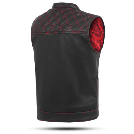 Men's Red Cross Stitch Club Style Leather Vest.