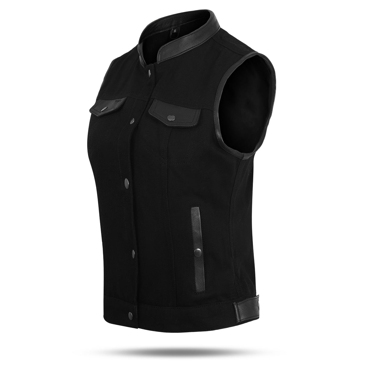 Women's Black Denim Motorcycle Club Vest (WCWV08512DM)