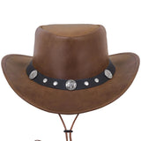 Brown Genuine Leather Western Cowboy Hat with Buffalo Nickel Band