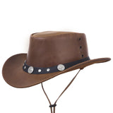 Brown Genuine Leather Western Cowboy Hat with Buffalo Nickel Band