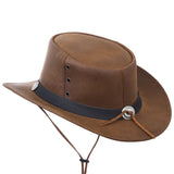 Brown Genuine Leather Western Cowboy Hat with Buffalo Nickel Band