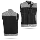 Men's Grey Black Cross Stitch Club Style Denim Vest.