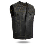 Men's Yellow Cross Stitch Club Leather Cow Natural Leather Vest