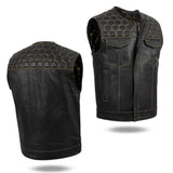 Men's Yellow Cross Stitch Club Leather Cow Natural Leather Vest