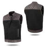 Men's Distressed Brown Black Cross Stitch Club Style Denim Vest.