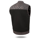 Men's Distressed Brown Black Cross Stitch Club Style Denim Vest.
