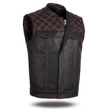 Men's Orange Cross Stitch Club Leather Cow Platted Milled Leather Vest