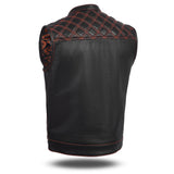 Men's Orange Cross Stitch Club Leather Cow Platted Milled Leather Vest