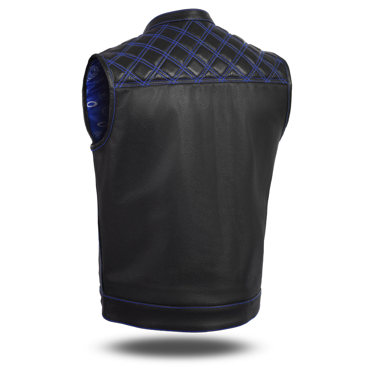 Men's Cross Stitch Club Style Leather Vest - Black/Blue.