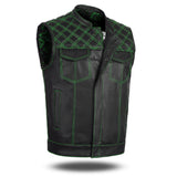 Men's Leather Green Cross Stitch Club Style Vest