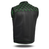 Men's Leather Green Cross Stitch Club Style Vest