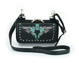 Biker Teal Embroidered Tribal Heart Hip Clip Leather Bag