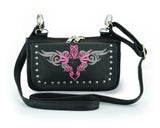 Biker Pink Embroidered Tribal Heart Hip Clip Leather Bag