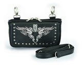 Biker Grey Tribal Heart Embroidered Hip Clip Leather Bag